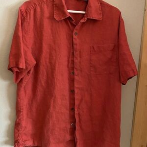 Axist Men's Rust Solid Short Sleeve Linen Button-Up Shirt Size L